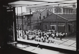 Chinese employees at British Cigarette Company factory, Pudong, Shanghai - possibly during a strike