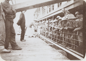 Saying good-bye to the 2nd The South Wales Borderers, on ss Shuntien, Tianjin