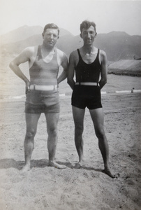 Warren and F. Hagger on a beach, Huangpu (黃埔), Guangzhou (廣州)
