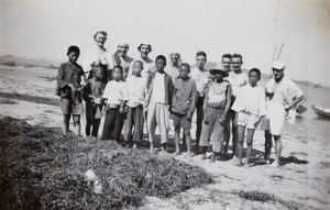 Royal Navy men and boys on a beach, Weihai (威海)