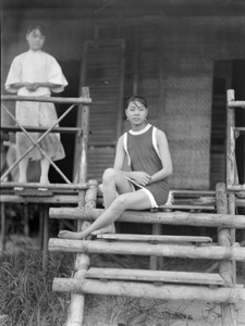 Women in a beach cabin