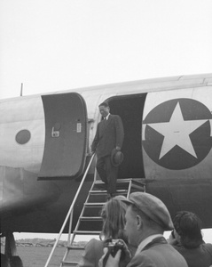 T.V. Soong disembarking from a USAAF Douglas C-54 Skymaster, Moscow, June 1945