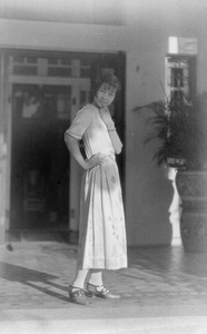 A woman on a veranda