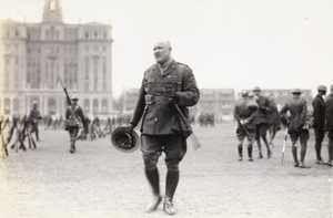 A British army officer and soldiers (Shanghai Defence Force), at the Shanghai Recreation Ground