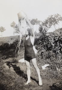 Gilbert Vinden having a 'bucket bathe', Yibin Hills