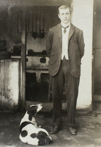 R.F.C. Hedgeland and his dog 'Polly', Hoihow