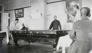 Playing billiards at the International Club, Taheiho (Aigun)