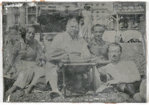 Hedgeland and others on a beach in England