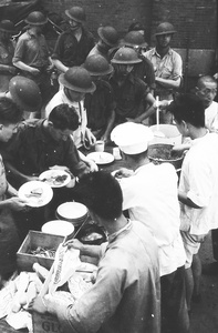 Meal time for soldiers and marines, Shanghai, August 1937