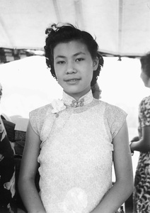 Unidentified woman on a ferry boat, Hong Kong