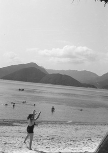 A friend of Lucy Shirazee playing ball, South Bay Beach, Hong Kong