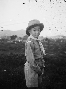 Jim Hutchinson wearing a Boy Scout uniform, Kowloon, Hong Kong