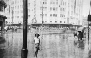 Jim Hutchinson, with the new Sun Co. department store in the background, Shanghai