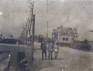 Three boys by the bridge to the Hutchinson family house, Tongshan Road, Hongkou, Shanghai