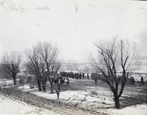 Soldiers in a winter field near Tongshan Road, Hongkou, Shanghai