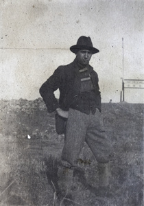 Charles Hutchinson in a hunting party, near a sign for One Tree Hill, Shanghai