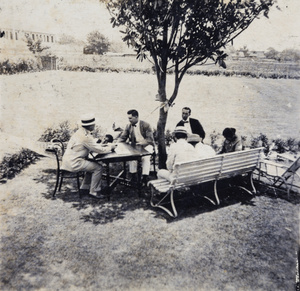 Family and friends in the garden on a Sunday morning, Hongkou, Shanghai