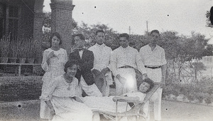 Hutchinson family members and friends in the garden, 35 Tongshan Road, Hongkou, Shanghai