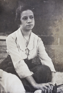 Young woman on a garden bench, 35 Tongshan Road, Hongkou, Shanghai