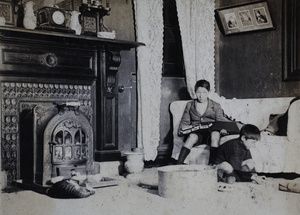 Dick and Fred Hutchinson in the living room, 35 Tongshan Road, Hongkou, Shanghai