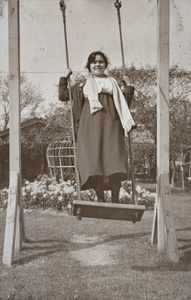 Hannah standing on the garden swing, 35 Tongshan Road, Hongkou, Shanghai