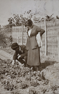 William Hutchinson and Hannah in the vegetable garden, 35 Tongshan Road, Hongkou, Shanghai