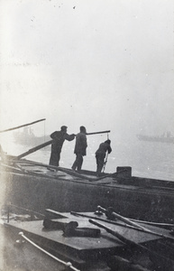 Barges and bargees at work on misty Huangpu waters, Shanghai