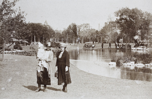 Sarah Hutchinson holding baby Bea, with Margie Hutchinson, in the Parc de Koukaza (French Park), Shanghai