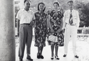 Sarah Hutchinson with unidentified woman and men, Hong Kong