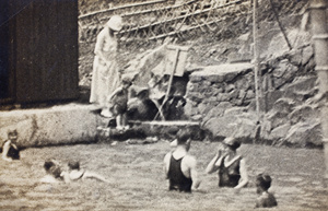 Bathers at an open-air swimming pool, Moganshan