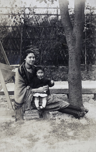 Sarah and Bea Hutchinson in the garden, 35 Tongshan Road, Hongkou, Shanghai