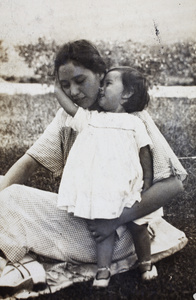 Sarah and Bea Hutchinson in the garden, 35 Tongshan Road, Hongkou, Shanghai