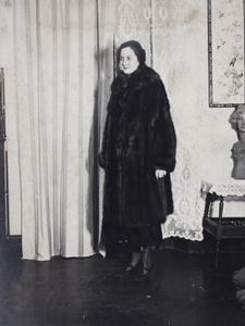 Unidentified woman wearing a winter fur coat, 35 Tongshan Road, Hongkou, Shanghai