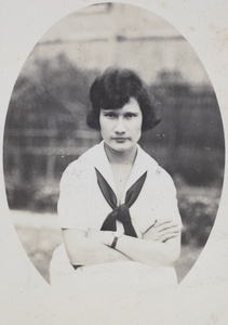 Unidentified young woman, in the garden, 35 Tongshan Road, Hongkou, Shanghai