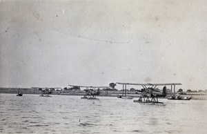 Three Douglas World Cruiser planes, taking part in the first flight around the world, on the Huangpu, Shanghai, June 1924