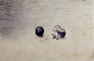 Nora, Teddie and an unidentified young man in the Open Air Pool, Hongkou, Shanghai, 1924