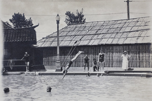 Harry Hutchinson diving into the deep end of the Open Air Pool, Hongkou, Shanghai, 1924