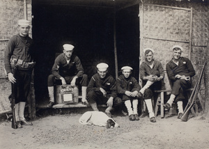 American Marines from the USS Barker and a dog, Shanghai