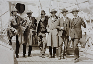 Bill Hutchinson, Bill Howes and four unidentified men aboard the 'Africa Maru', Shanghai