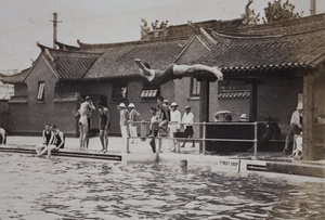 Harry Hutchinson diving into the deep end of the Open Air Pool, Hongkou, Shanghai, 1925