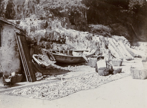 Drying fish in the sun, Aberdeen, Hong Kong