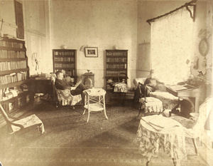 Mr and Mrs T. F. Hughes in their library, Beach House, Amoy, 1890