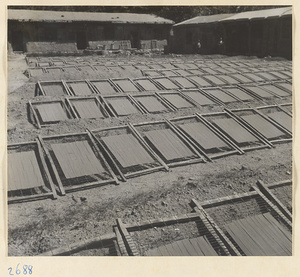 Courtyard in incense factory west of Ts'a-ho Village [sic] showing incense drying in the sun in the Lost Tribe country