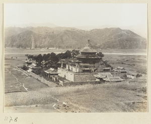 General view of the temple complex at Pu luo si, the Re River, and a pagoda on the opposite shore