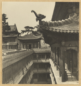 Interior courtyard at Da hong tai showing west facade of Miao gao zhuang yan dian with a sea elephant