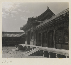 Detail of a building facade showing a false porch in the Forbidden City