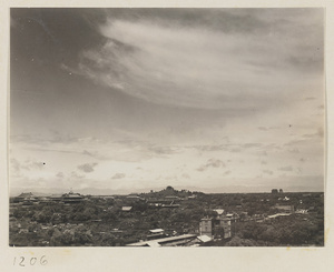 View of Beijing showing Forbidden City, Bai ta, Jingshan Gong Yuan, Gu lou, and Zhong lou