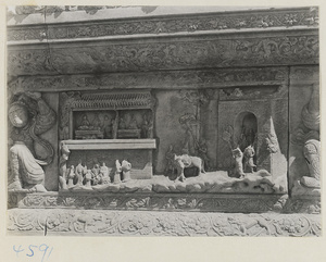 Detail of marble carving with Buddhist scene at Yuquan Hill