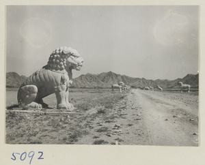 Seated stone lion on Shen Dao leading to the Ming tombs