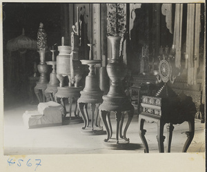 Interior of temple building at Yong he gong showing altar